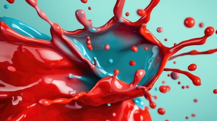 Poster - Dynamic splash of red and teal paint creating an energetic abstract background design full of vibrant color and movement