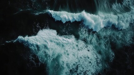 Poster - Turbulent ocean waves crashing in stormy weather with dark waters creating dramatic seascape texture and motion dynamics.