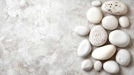 Aufkleber - White Decorative Stones Arranged on a Soft Textured Surface for Elegant Home Decor or Nature-Themed Design Concepts