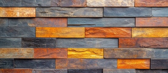Poster - Vibrant multicolored brick wall with rustic texture perfect for urban decor and creative design projects in interior spaces