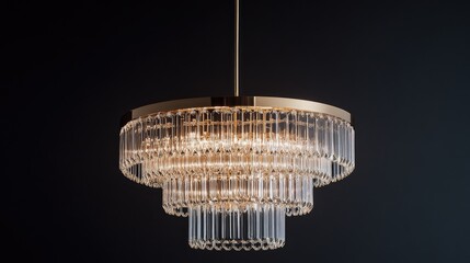 Poster - Elegant vintage chandelier with crystal drops illuminating a modern space against a dark backdrop showcasing timeless design and sophistication.