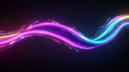 Poster - Captivating wave of radiant neon beams shimmering quantum fluctuations and dynamic chromatic distortions creating a futuristic prismatic and mesmerizing digital art composition