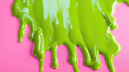 Aufkleber - Bright Green Liquid Flowing Over Vibrant Pink Background Creating Abstract Artistic Texture and Contrast