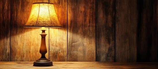 Poster - Vintage lamp illuminating a rustic wooden interior evoking warmth and nostalgia in a timeless setting