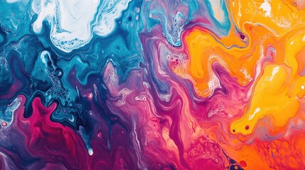 Poster - Colorful Fluid Abstract Art with Swirls and Blends in Blue Orange Pink Purple for Modern Design Backgrounds and Textures
