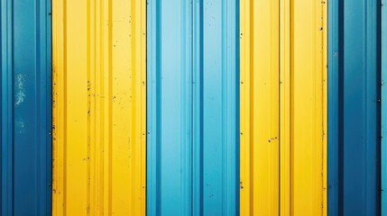 Poster - Vibrant Vertical Stripes of Yellow and Blue Textured Metal or Wood Background for Creative Design and Art Projects