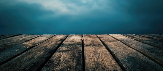 Aufkleber - Vintage wooden surface from a top-down perspective showcasing deep blue sky contrasts with dark wooden accents for a rustic aesthetic.