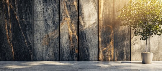 Poster - Vertical marble wall design showcasing earthy brown, black, and grey tones perfect for contemporary interior decor and modern aesthetics.