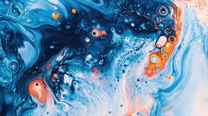 Poster - Dynamic Blue and Orange Abstract Ink Swirls on White Canvas Capturing Fluid Art and Creative Expression in Modern Design