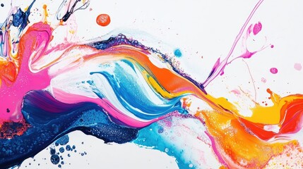 Fototapete - Vibrant abstract artwork with colorful waves and splashes on a white background ideal for modern design projects and creative inspirations