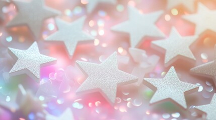 Aufkleber - Festive Background of White Stars with Bokeh and Glitter for Elegant Design Projects
