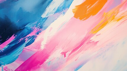 Poster - Dynamic abstract canvas art showcasing vivid brush strokes in shades of blue, pink, orange and white for modern decor and creative projects.