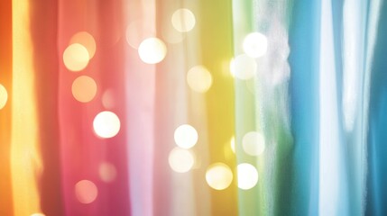 Aufkleber - White Shower Curtain with Blurred Colorful Wall Background and Bokeh Lights Ideal for Seasonal Festive Decorations and Copy Space