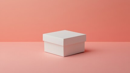Poster - Minimalist white gift box on soft pink background perfect for highlighting presents and celebrations in stylish marketing campaigns.