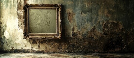 Poster - Ornate vintage picture frame on a distressed wall creating an artistic backdrop for photography and interior design inspiration
