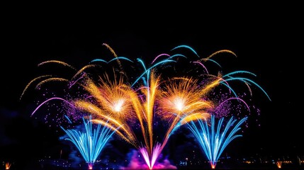 Poster - Colorful festive fireworks creating a vibrant and dynamic display against a dark night sky, showcasing a variety of patterns and colors.