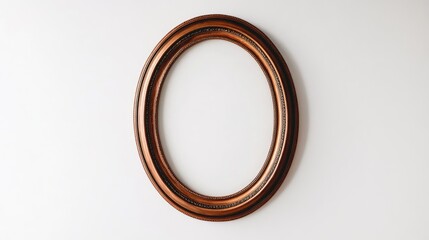 Poster - copper oval picture frame isolated on white wall providing space for custom artwork or photographs