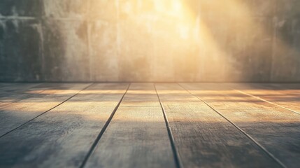 Poster - soft afternoon light illuminating textured wooden floor with empty copyspace for design or advertisi