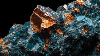 Poster - copper mineral texture on dark background with space for copy showcasing metallic luster and unique 