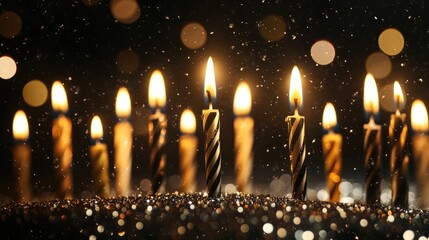 Poster - Gold and Black Celebration Candles Burning Against a Bokeh Starry Background for Festive Occasions