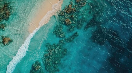 Poster - Turquoise Ocean Wave Gently Lapping on Shallow Coastal Waters with Coral Reefs Beneath Sunlit Surface