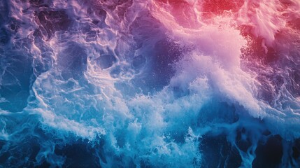 Poster - Dynamic ocean waves in vibrant colors crashing against rocky shore creating a stunning natural abstract background for artistic interpretations