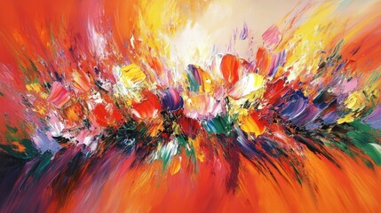 Aufkleber - Dynamic abstract canvas artwork featuring a burst of vivid colors and expressive brush strokes evoking energetic emotions and creativity.