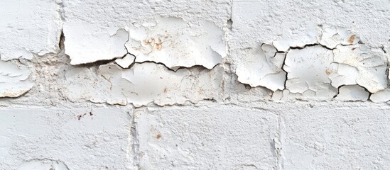 Aufkleber - Weathered white brick wall with peeling paint showcasing urban texture and aesthetic detail.