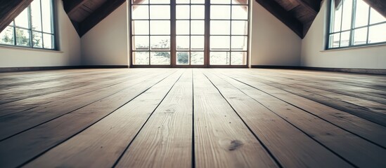 Poster - modern wooden flooring in a spacious attic with large windows highlighting craftsmanship and contemp