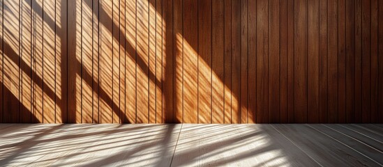 Poster - elegant wooden wall showcasing detailed grain patterns illuminated by soft natural light creating dy