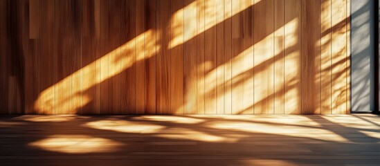 Wall Mural - Wooden wall interior showcasing detailed grain patterns and gentle shadows from natural light creating a warm and inviting atmosphere