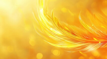 Poster - Vibrant golden feather against a luminous yellow background creating an ethereal and uplifting abstract composition