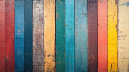 Aufkleber - Colorful vintage wood background with peeling paint displaying a textured wooden wall in various hues for design and decor use