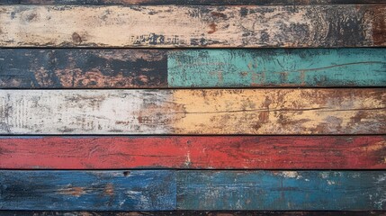 Aufkleber - Old rustic wooden planks with a distressed painted finish in various colors ideal for backgrounds and artistic design projects.