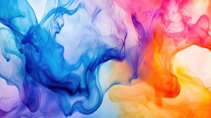 Poster - Vibrant Abstract Colorful Smoke Waves in Blue Pink and Yellow Tones Enveloping the Background
