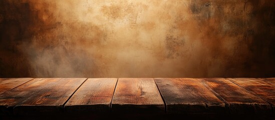 Poster - Warm wooden table with a softly blurred background enhancing a cozy and inviting interior ambiance. Perfect for home decor themes.
