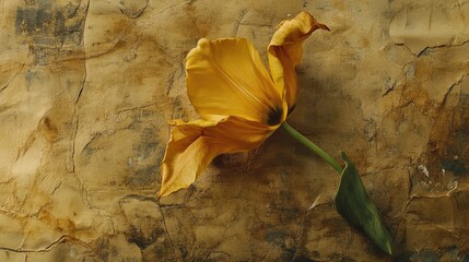 Poster - Yellow tulip on textured background showcasing natural beauty and elegance in floral art photography for interior decoration use.