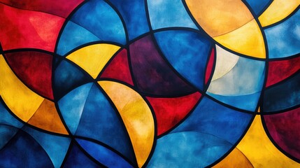 Fototapete - Abstract Colorful Background with Curved Lines in Blue Red Yellow and Orange Tones Ideal for Creative and Artistic Uses