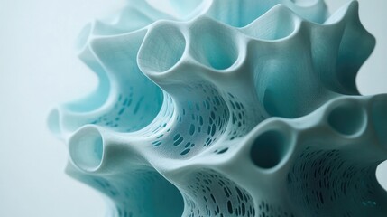 Poster - Contemporary Sculpture in Cyan with Intricate Organic Shapes and Textures Representing Innovation and Creativity