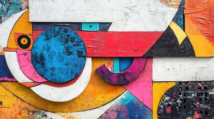 Fototapete - Colorful Mixed Media Abstract Art Composition Showcasing Bold Shapes and Textures in a Dynamic Visual Arrangement
