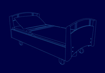 Poster - Bed with a mattress and a pillow. The bed is blue