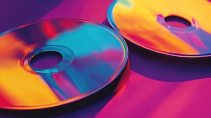 Poster - Artistic compact discs with vibrant colors and reflections on a textured background showcasing creative album packaging design.