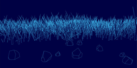 Poster - Blue background with a long line of grass. The grass is in different shades of blue
