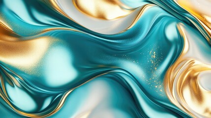 Poster - Fluid abstract background with turquoise, gold waves showcasing vibrant motion and elegance suitable for luxury and modern designs