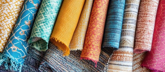 Poster - Colorful fabric collection showcasing diverse textures and patterns for creative design inspiration and background application