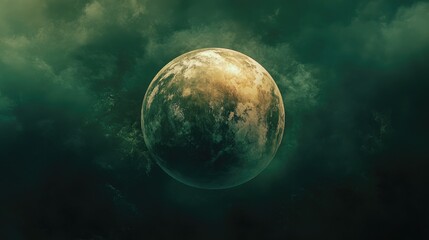 Fototapete - Ethereal Orb Surrounded by Dark Green Clouds with Textured Surface for Abstract Background Concepts
