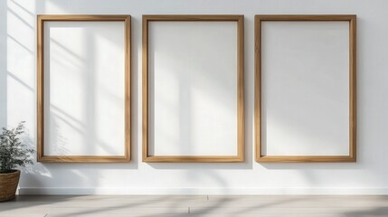 Poster - modern minimalist interior with empty frames showcasing natural light and clean lines in a spacious 