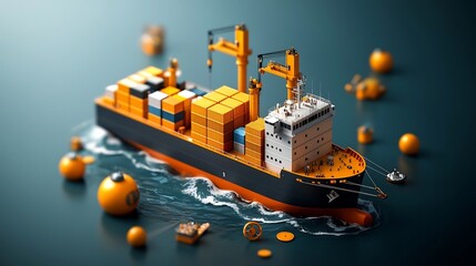 Poster - Offshore Logistics Cargo Ships Transporting Essential Supplies to Modern Coastal Natural Gas Facility with Sleek Container Vessels Churning Ocean Waves Towering Gantry Cranes