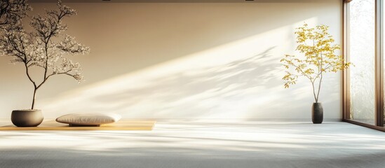 Poster - zen minimalist interior featuring natural light with lush greenery and ample space for text or brand
