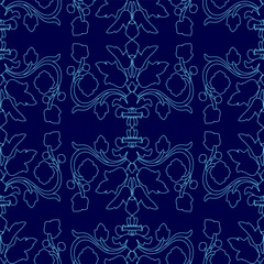 Poster - Blue floral pattern with a blue background. The flowers are very detailed and the pattern is very intricate